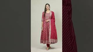 [𝐁𝐈𝐁𝐀] » Cherry Red Cotton Anarkali Suit Set - BIBA SKD〔 𝐁𝐈𝐁𝐀 𝐒𝐀𝐋𝐄 𝟗𝟎% 𝐎𝐅𝐅 〕