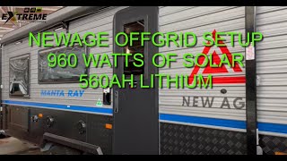 NewAge Off Grid, 960 watt solar, 560ah lithium, runs the Air conditioning, microwave and more.