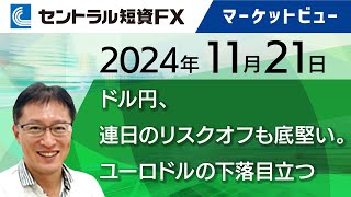 11月21日│ドル円、連日のリスクオフも底堅い。ユーロドルの下落目立つ【セントラル短資ＦＸ】