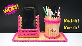 Cara mudah membuat dudukan handphone dan tempat pensil dari stik es krim ! popsicle stick craft