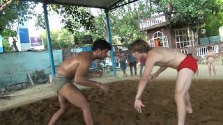 USA, Indian wrestlers practice at Guru Shyamlal Akhada, New Delhi, USA wrestling world tour