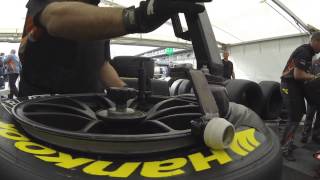 The Hankook DTM team at a tire mounting