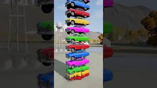 Mixed Rainbow Colour Cars \u0026 Buses Fall Crash #8 - BeamNG.Drive