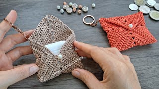 SUPER BEAUTIFUL 😉 Crochet mini purse keychain tutorial for beginners | No sew!