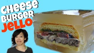 CHEESEBURGER JELLO ASPIC -- hamburgers entombed in savory gelatin