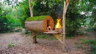 Building a Warm and Cozy Hollow Shelter Between The Tree for Hiding From Wild Animals