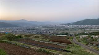 信州千曲市　姨捨の棚田「お田植えの時期」夕景・夜景