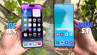 iPhone 14 Pro Max (iOS 16.4) vs Samsung Galaxy S22 Ultra (OneUI 5.1) - SpeedTest & Comparison!