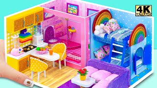 Building A 4 Color Mini Cardboard House with Bunk Bed for a Family (Easy) ❤️ DIY Miniature House