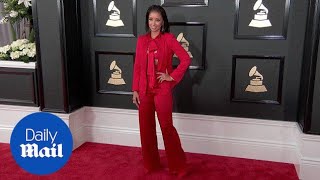 Ravishing in red! Mya beautiful in suit at Grammy Awards 2017 - Daily Mail