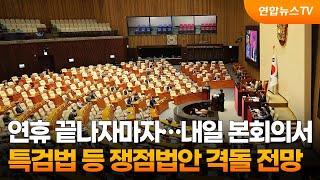 연휴 끝나자마자…내일 본회의서 특검법 등 쟁점법안 격돌 전망 / 연합뉴스TV (YonhapnewsTV)