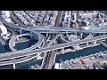 4k uhd tenpozan junction 阪神高速4号湾岸線 阪神高速5号湾岸線 阪神高速16号大阪港線 天保山ジャンクション（天保山出入口）周辺の空撮アニメーション