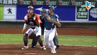 20130714 CPBL 猿 VS 獅 9上 曾豪駒打到球棒都斷了 但也因此增加安打1支