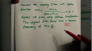 Bilinear transformation method based problem in Digital Signal processing| Important problem