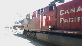 Eastbound CP Rail freight at the old CPR station, London, Ontario on April 20, 2018