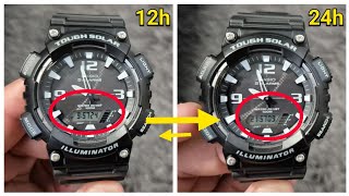 Casio Watch Switch Between 12h (Am Pm) and 24h (Military Time) | Casio AQ-S810W Time Format Setting