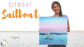 How To Paint a Sunset on a Lake with a Sailboat | Painting Tutorial