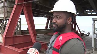 Works ongoing at the Demerara Harbour Bridge