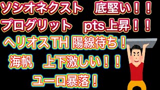 ソシオネクスト　底堅い！！【プログリットpts上昇!!】ヘリオスTH 陽線待ち！　海帆　激しい動き！//ユーロ暴落