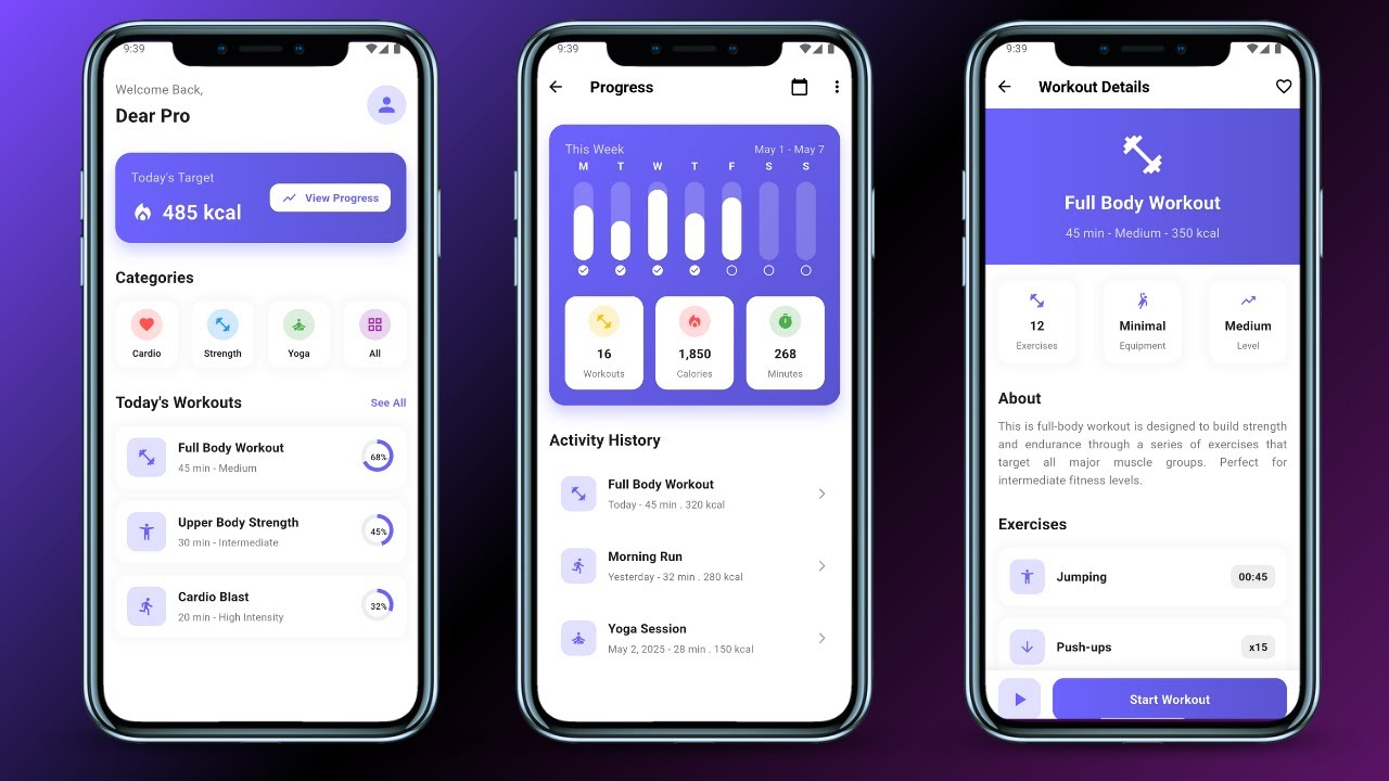 Fitness Workout App Ui Design In Flutter Flutter Ui Design Tutorial