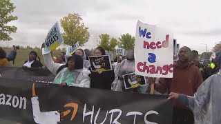 Suburban Chicago Amazon workers walkout and rally