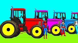 Учим Цвета и Цифры для Детей Мультик про Машинки Цветные Трактора и Веселые Супергерои для Малышей