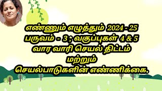 வாராவாரி செயல்பாடுகள் எண்ணிக்கை மற்றும் திட்டமிடல் வகுப்பு 4, 5 பருவம் 3 (2024-25) No.of Activities