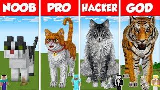 Minecraft TNT CAT HOUSE BUILD CHALLENGE - NOOB vs PRO vs HACKER vs GOD / Animation
