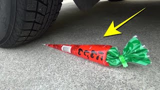 【車VSにんじん菓子】車で踏み潰す！ストレス解消！Experiment Car 車実験