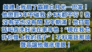 婚禮上我扇了霸總白月光一巴掌！他懲罰5年不碰我 少1天都不行！我沒有哭也沒有鬧 五年期滿！他打電話叫我洗好澡在家等他：“現在我允許你懷上我的孩子”！不料電話那頭聲音讓他徹底傻眼！