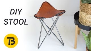 DIY Leather and Steel Hairpin Leg Stool