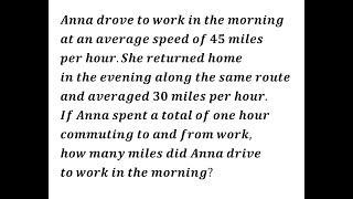 SAT Hard Problem 58 (Speed Distance Time)