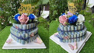 How to make money cake/เซอร์ไพรส์วันเกิดด้วยเค้กธนบัตร แบบ2ชั้น ทรงหัวใจ