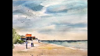 EXTREME BEGINNERS - Simple Shore and Seascape Painting with Figures in Watercolor with Chris Petri