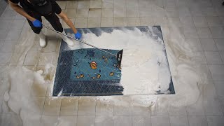 Washing a very nice turquoise rug with leafy patterns, the stains came off, the colors came alive 💦😃