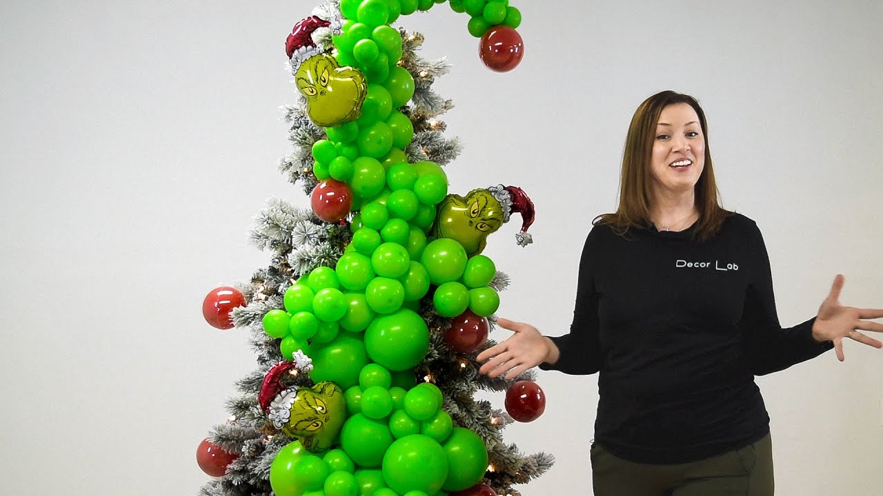 How To Make A Grinch Themed Christmas Tree With Balloons - YouTube