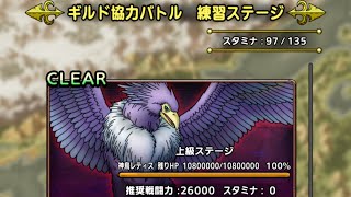 【ＤＱタクト(高凸向け)】超巨大ボスバトル「神鳥レティス」ギルド協力バトル(練習ステージ)「上級」　獲得スコア 569万