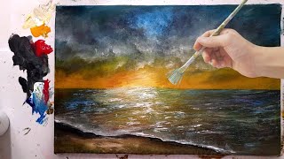 How to draw a seascape at sunset/ Acrylic painting for beginners /Amazing painting techniques