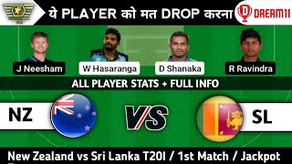 NZ vs SL Dream11 Prediction | nz vs sl dream11 | New Zealand vs Sri Lanka T20I | nz vs sl gl team |