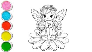 Cute Fairy Girl Drawing for kids, Painting \u0026 Coloring for kids, Toddlers | Let's Draw Together