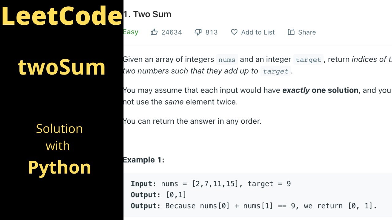 LeetCode Two Sum Solution | Python - YouTube