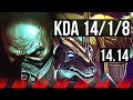 URGOT vs NASUS (TOP) | 14/1/8, 7 solo kills, 40k DMG, Legendary, 600+ games | EUW Master | 14.14