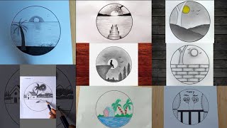 Easy 8 circle scenery drawing ideas || Pencil drawing in a easy drawing