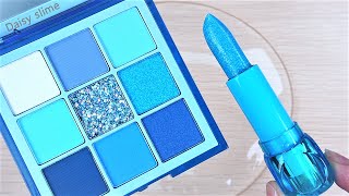 #ASMR Coloring with makeup! Mixing Blue lipstick \u0026 makeup into slime #lipstickslime#slimevideos #슬라임