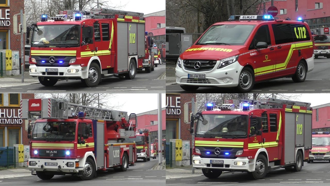 BMA | B-Dienst + C-Dienst + 2x HLF 20 + DLK 23/12 Feuerwehr Dortmund ...