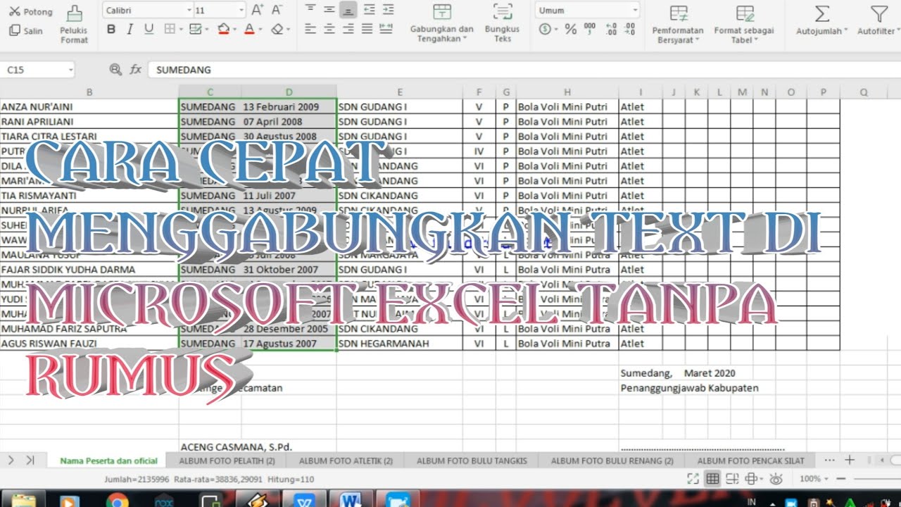 Cara Menggabungkan Dua Kolom Text Atau Lebih Di Microsoft Excel Tanpa ...