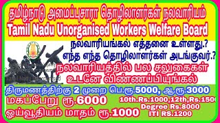 தமிழ்நாடு நலவாரியத்தில் எத்தனை வாரியங்கள் உள்ளது அதில் அடங்கியுள்ள தொழிலாளர்கள் யார்.?சலுகைகள் என்ன?