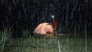 SOLO CAMPING IN HEAVY RAINS - SCARY THUNDERSTROMS STRIKE ASMR