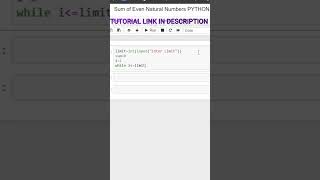 PYTHON PROGRAM TO PRINT SUM OF EVEN NUMBERS #short #shortsvideo #pythonshivangi #oddeven
