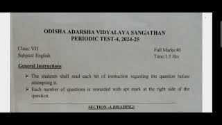 REAL QUESTION.PDF Download/PT-4(2024-25) English/OAV Class-7/Unit Test-4/Odisha Adarsha Vidyalay